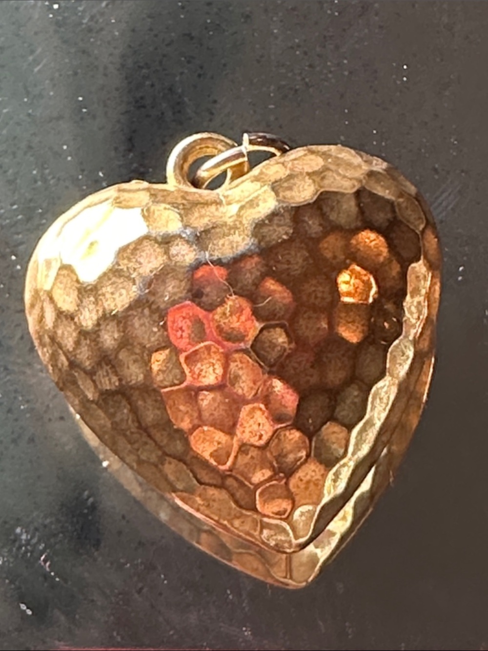 Gold Tone Hammered Finish Puffy Heart Pendant